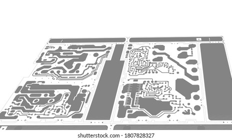 Circuit Board Technology Information Pattern Concept Vector Background. Grey Colour Abstract PCB Trace Data on white background.