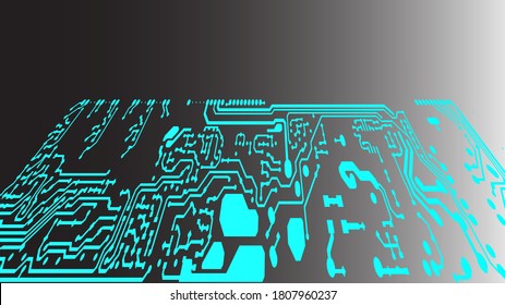 Circuit Board Technology Information Pattern Concept Vector Background. Blue Colour Abstract PCB Trace Data on black  background.
