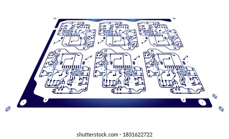 Circuit Board Technology Information Pattern Concept Vector Background. Blue Colour Abstract PCB Trace Data on white background.