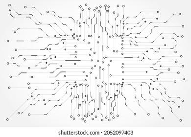 Circuit Board Technology Information Pattern Concept Vector Background. Grayscale Color Abstract PCB Trace Data Infographic Design Illustration.