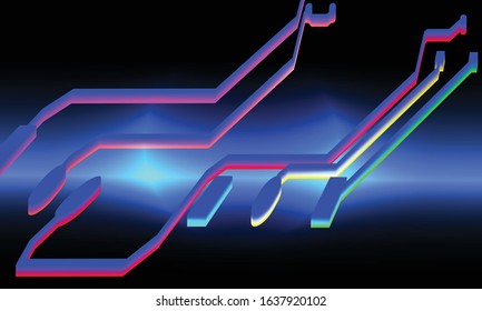 Circuit Board Technology on black Background. Abstract Scifi PCB Trace Data.  3d ilustration. vector eps10.