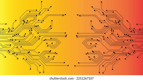 Circuit board technology on yellow background.Vector abstract technology illustration Circuit board on yellow,orange background.High tech circuit board connection system concept.