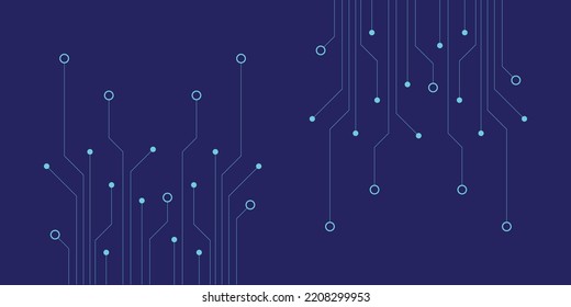 Circuit Board Technology Tree Pattern Concept Vector Background. Blue Abstract Sci-fi PCB Trace Data Transfer Design. Vector Illustration.