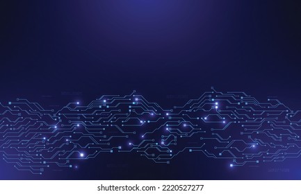Circuit board texture background design. Waves flow. Quantum explosion technology. Quantum computer technologies concept. Futuristic blue circuit board background vector motherboard