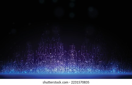 Circuit board texture background design. Waves flow. Quantum explosion technology. Quantum computer technologies concept. Futuristic blue circuit board background vector motherboard