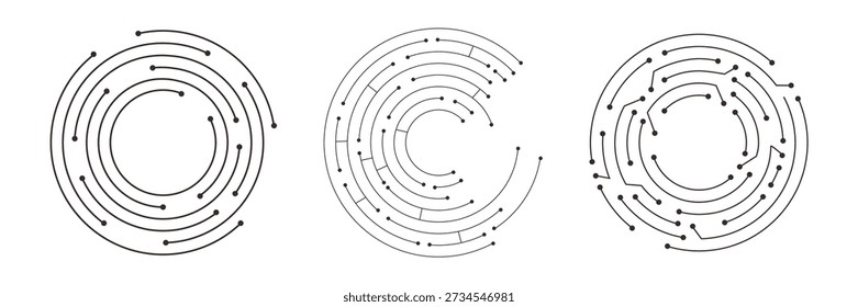 Leiterplattentextur, Anschlussset für Kreislinienpunkte. Abbildung der elektronischen Hauptplatine. Daten, elektrische Platine, CPU. Innovatives elektronisches Netzwerk. Technischer Hintergrund, Gestaltungselemente