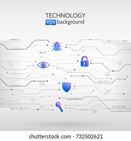 Circuit board texture on the white background. Abstract cyber security concept style. Data protection vector illustration.