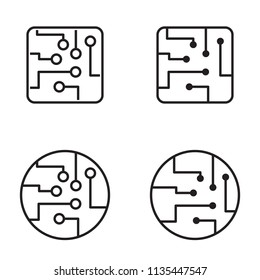 Circuit board thin line icon set. Vector.