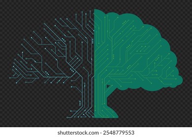 Circuit board tree. Tree data technology circuit line. Abstract futuristic circuit board. Futuristic technology design elements. Vector illustration