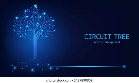 Árbol de circuito impreso. Concepto de conexión a Internet de placa de circuito digital. Color azul oscuro Hi Tech. Sistema de placa base del ordenador. Ilustración vectorial puntos, líneas y cuadrado red social y conexión.