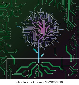 Circuit Board Tree.
Printed circuit board. Tracks on the electronic board. PCB Tree. Vector illustration.