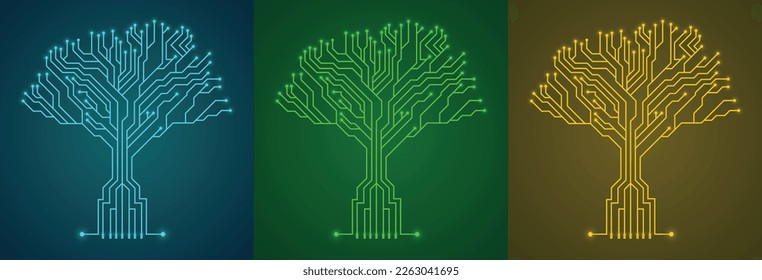Conjunto de árbol de circuitos con colores diferentes, concepto de fondo de tecnología ilustración vectorial