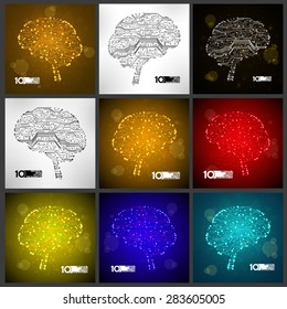 Circuit board vector background, set technology illustration, form of brain eps10