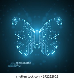 Circuit board vector background, technology illustration, butterfly illustration eps10
