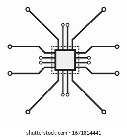 Circuit board vector chip icon. Abstract flat vector CPU illustration. Vector GPU.