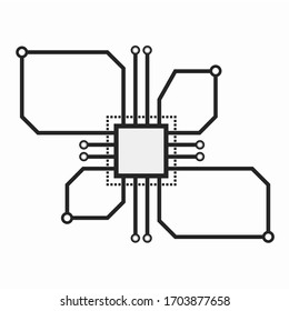 Icono de chip vectorial de la tarjeta de circuitos. Ilustración abstracta de CPU vectorial plano. GPU vectorial.