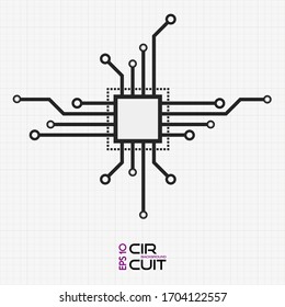 Icono del chip vectorial de la tarjeta de circuitos en la cuadrícula negra. Ilustración abstracta de CPU vectorial plano. Icono de GPU vectorial en la cuadrícula.