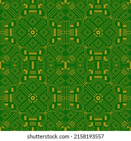 circuit board vector green,  background, Vector electronic background. Blue green circuit. seamless cyber patterns. Circuit chip board texture. digital high tech style vector backgrounds. for fabric 