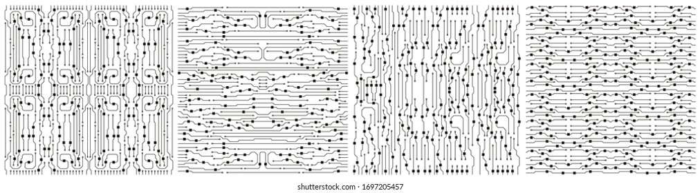 Circuit board vector illustration. Vector high-tech black and white background texture. 