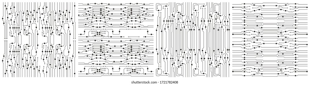 Circuit board vector illustration. Vector high-tech black and white background texture. 