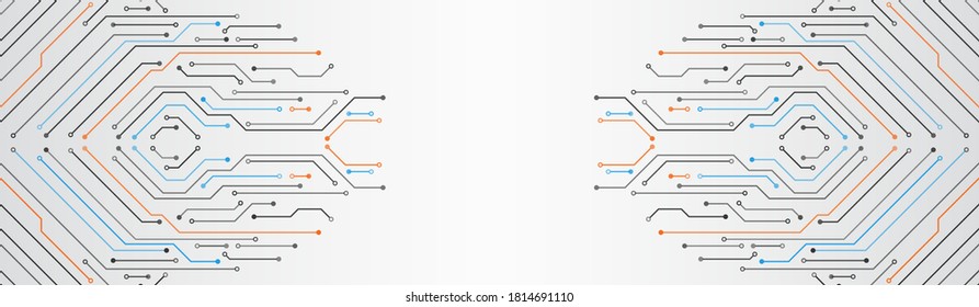 Circuit board vector illustration. Microelectronics and engineering concept. Wide High-tech technology background texture.
