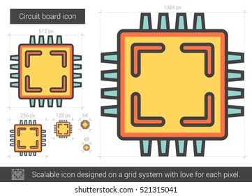 Circuit board vector line icon isolated on white background. Circuit board line icon for infographic, website or app. Scalable icon designed on a grid system.