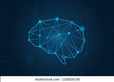 Circuit board vector science background, technology brain illustration, polygon tech neuron brain, eps 10