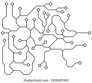 Circuit board. Vector technology background. Electronic tracks, abstract PCB. Outline illustration, monochrome pattern. Techno wallpaper
