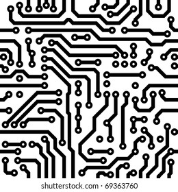 Circuit board vector texture. Computer nanotechnology elements seamless pattern.