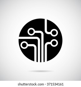 Circuit board wheel icon on gray background. Vector art.