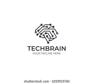 Circuit brain logo template. Artificial intelligence vector design. Human brain and circuit board illustration