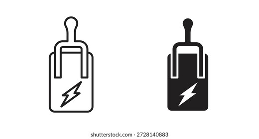 Esquema del icono del disyuntor y muestra de Vector sólido, pictogramas lineales