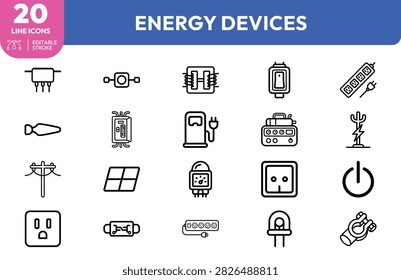 Circuit breaker, transformer, wall socket, multimeter, battery, fuse, switch, power strip, plug adapter, drill, screwdriver, wire connector, generator, fuse box, and and lightning bolt for electrical engineering and technical documentation.