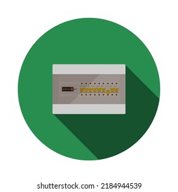 Circuit Breakers Box Icon. Flat Circle Stencil Design With Long Shadow. Vector Illustration.