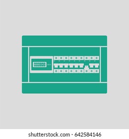 Circuit breakers box icon. Gray background with green. Vector illustration.