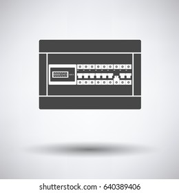 Circuit breakers box icon on gray background, round shadow. Vector illustration.