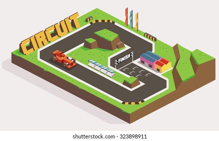 Circuit Car Track Race. Isometric Vector Illustration