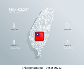 Circuit chip board semiconductor technology infographic. infograph circuit board Taiwan map shape concept background. Vector illustration.