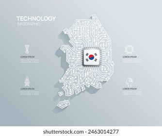 Infografía de la tecnología de semiconductores del tablero de circuitos de chips de circuito. Ilustración vectorial.