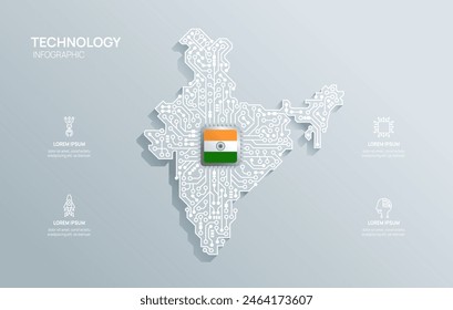 Circuit chip board semiconductor technology infographic. infograph circuit board India map shape concept background. Vector illustration.