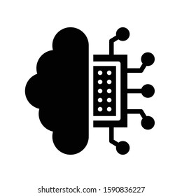 Circuit chip with brain vector, Artificial related solid style icon