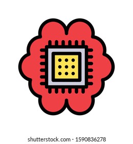 Circuit chip with brain vector, Artificial related filled style icon