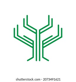 Circuit Chip Digital Artificial Intelligence with Tree Line Art Logo Design Vector