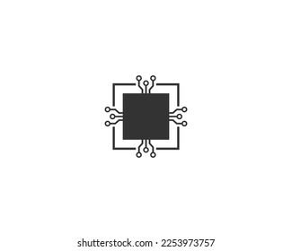 Circuit Chip Icon Logo Design And Processor Line Vector Flat Template. 