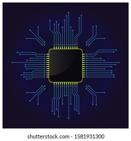 Circuit chip on board. Electronic circuit board vector. Computer hardware technology concept. 