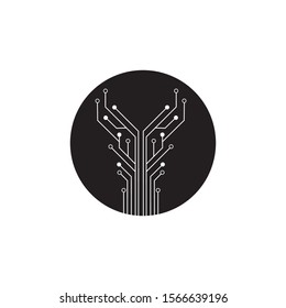 circuit in the circle icon.technology logo design template symbol icon vector-vector