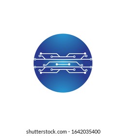 circuito en el icono de círculo.tecnología logotipo plantilla de diseño símbolo icono vector-vector
