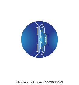 circuit in the circle icon.technology logo design template symbol icon vector-vector