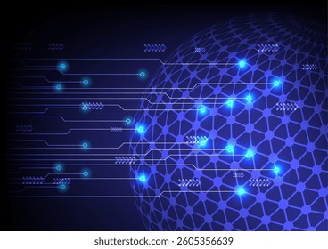 Circuit and communication sign on global background.