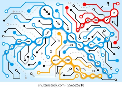 Circuit communication technology background. Digital techno modern concept. Abstract connection colorful metaball. High computer futuristic background. Vector illustration eps 10.
